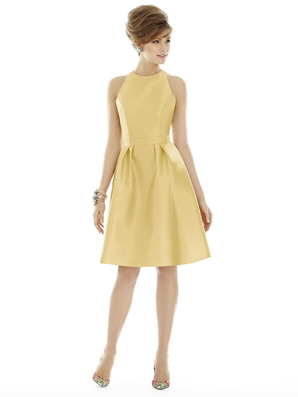 lemon yellow short bridesmaid dress 