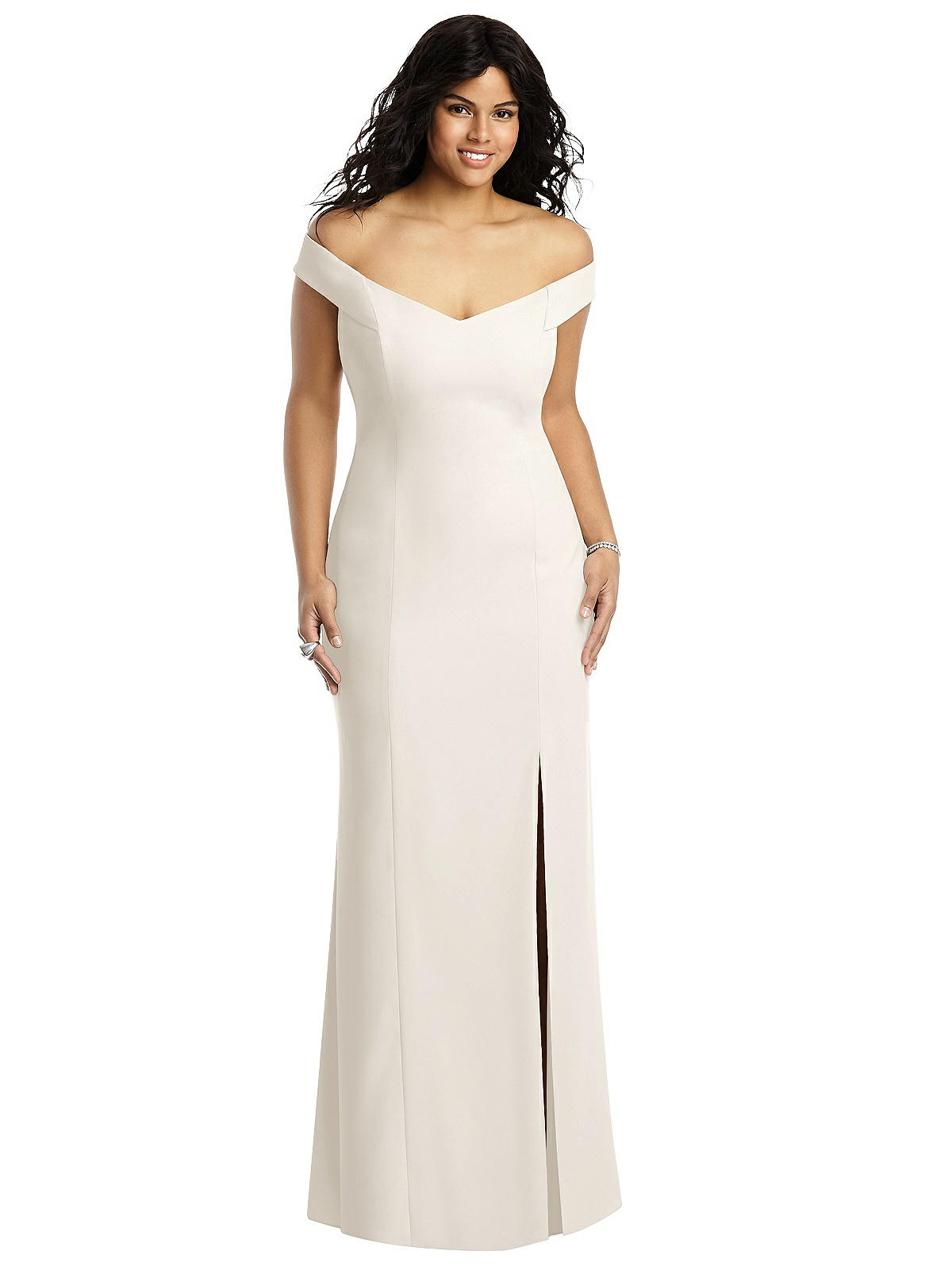 dessy off the shoulder crossback gown